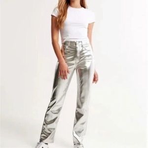 7 FOR ALL MANKIND Faux Leather silver metallic straight leg pants